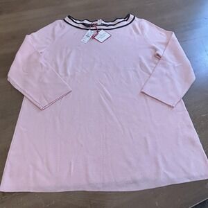 Talbots Sweater Womens Plus X Pink 3/4 Sleeve Knit Stripe Neck Button Back Trim